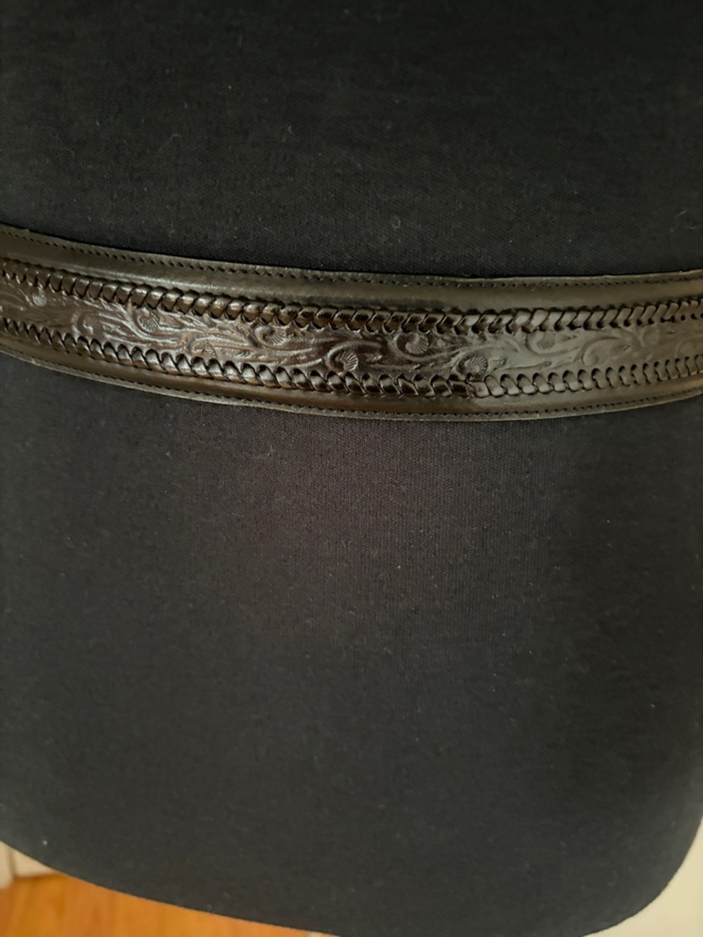 Men's Black Leather Belt with Engraved Silver Western Buckle - Picture 4 of 5